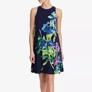 Ralph Lauren Floral Trapeze Sleeveless Mini Dress Navy Blue Green Purple 4